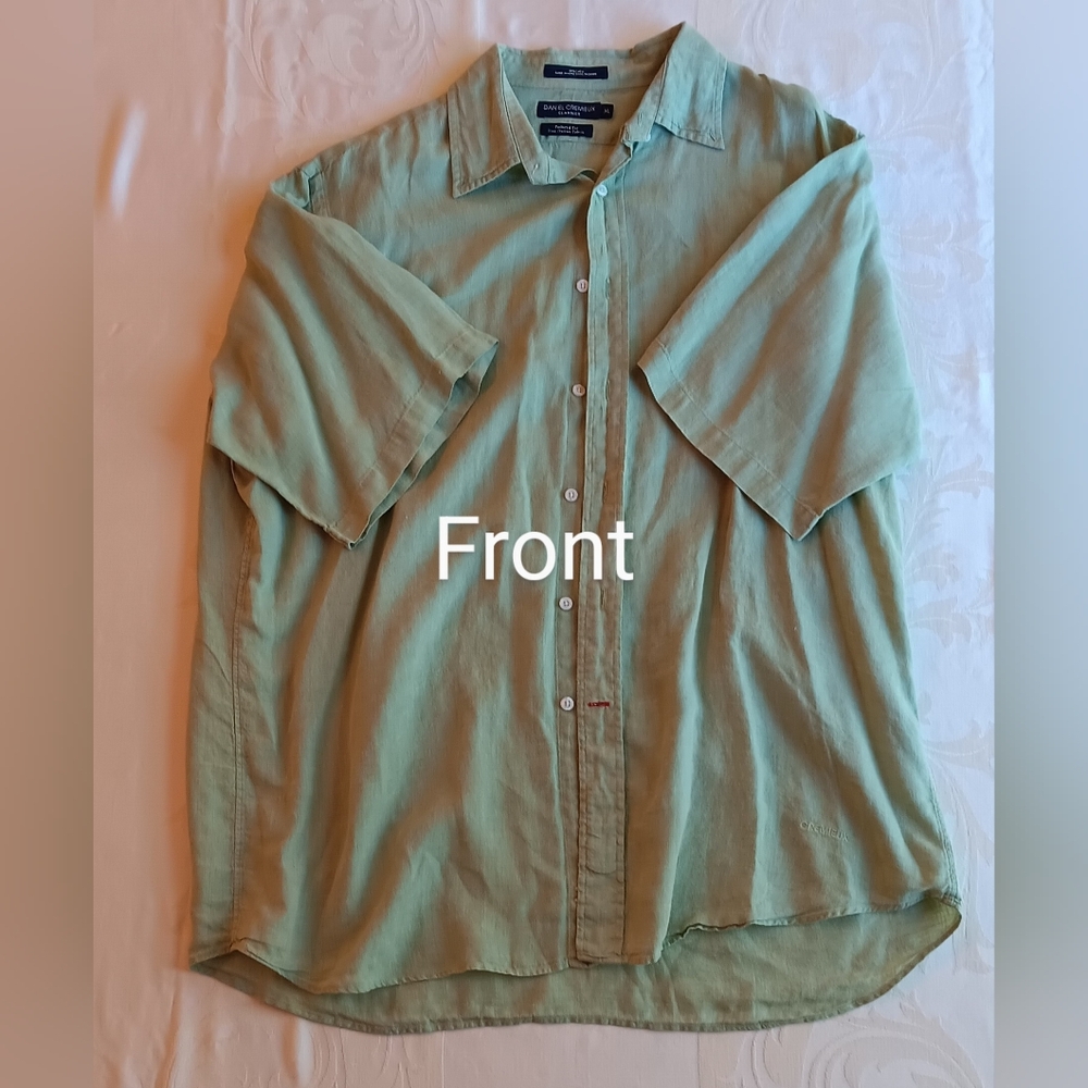 Daniel  Cremieux classic tailored fit green 100% linen short sleeved shirt XL